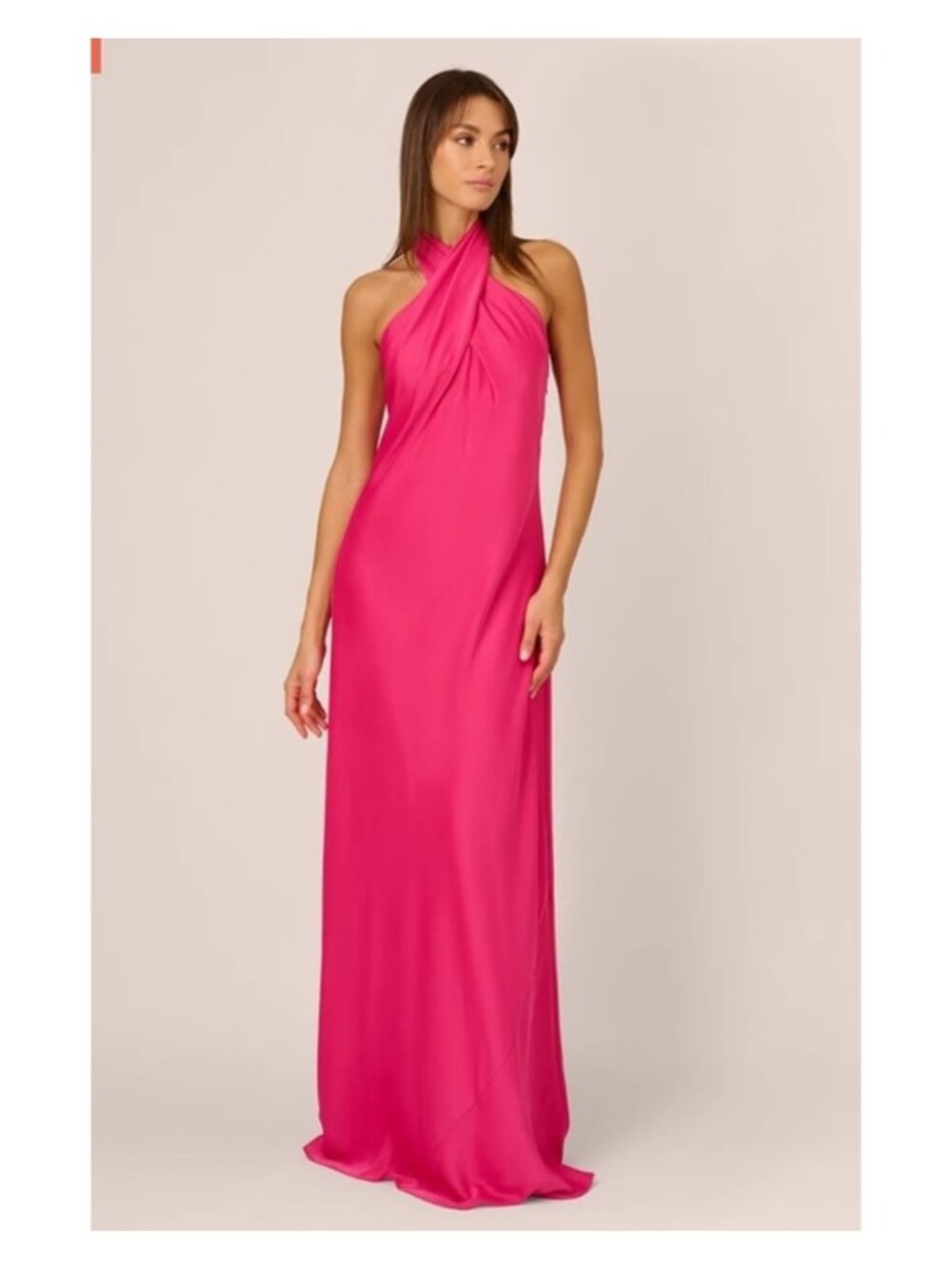 Adrianna Papell ADAE211170 Hot Pink Satin Halter Mermaid Gown  NWT